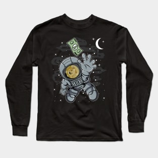 Astronaut Reaching Dogecoin DOGE Coin To The Moon Crypto Token Cryptocurrency Blockchain Wallet Birthday Gift For Men Women Kids Long Sleeve T-Shirt